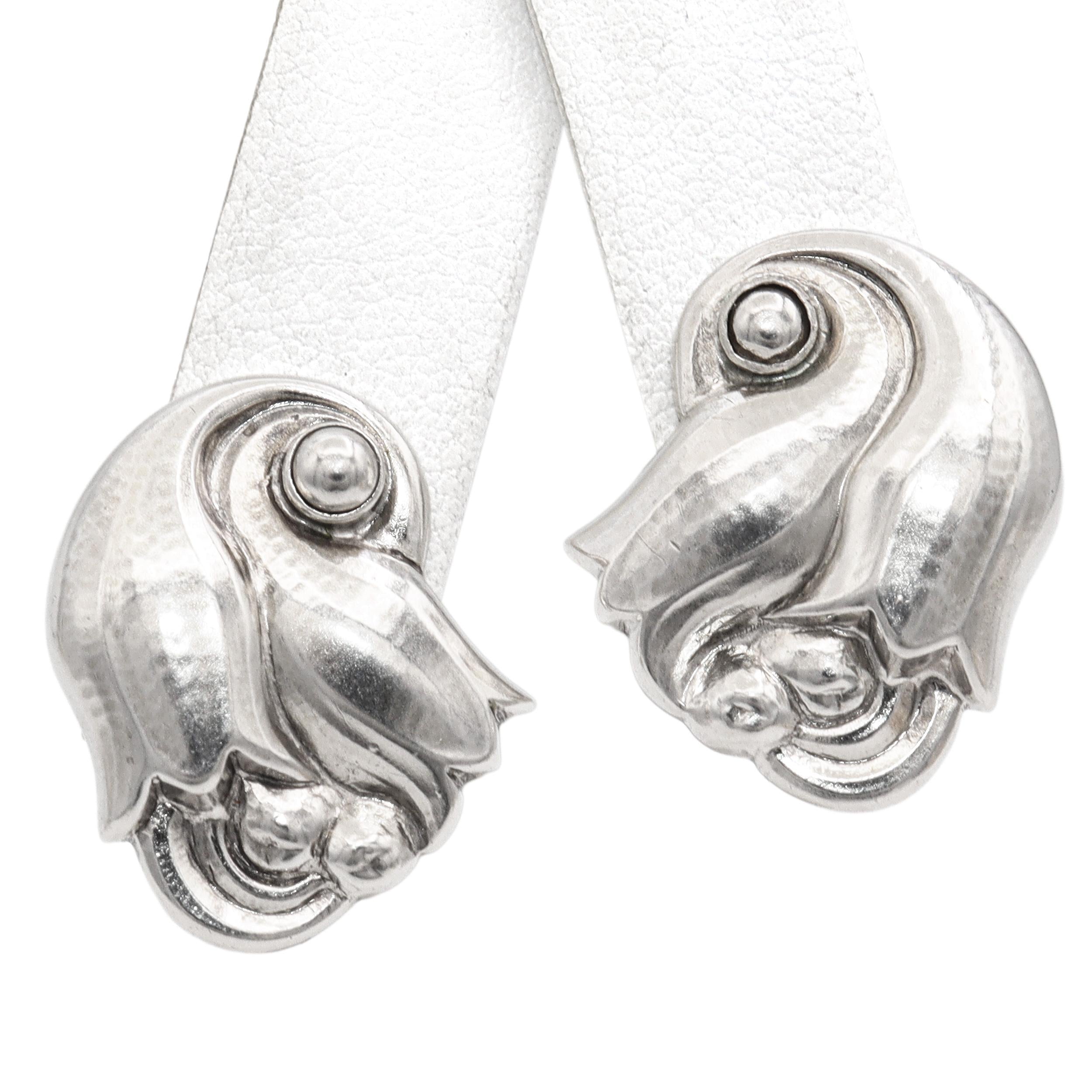 Vintage Georg Jensen Hammered Tulip 100 Denmark Sterling Silver Clip On Earrings