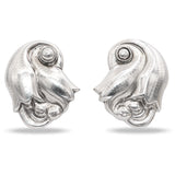 Vintage Georg Jensen Hammered Tulip 100 Denmark Sterling Silver Clip On Earrings