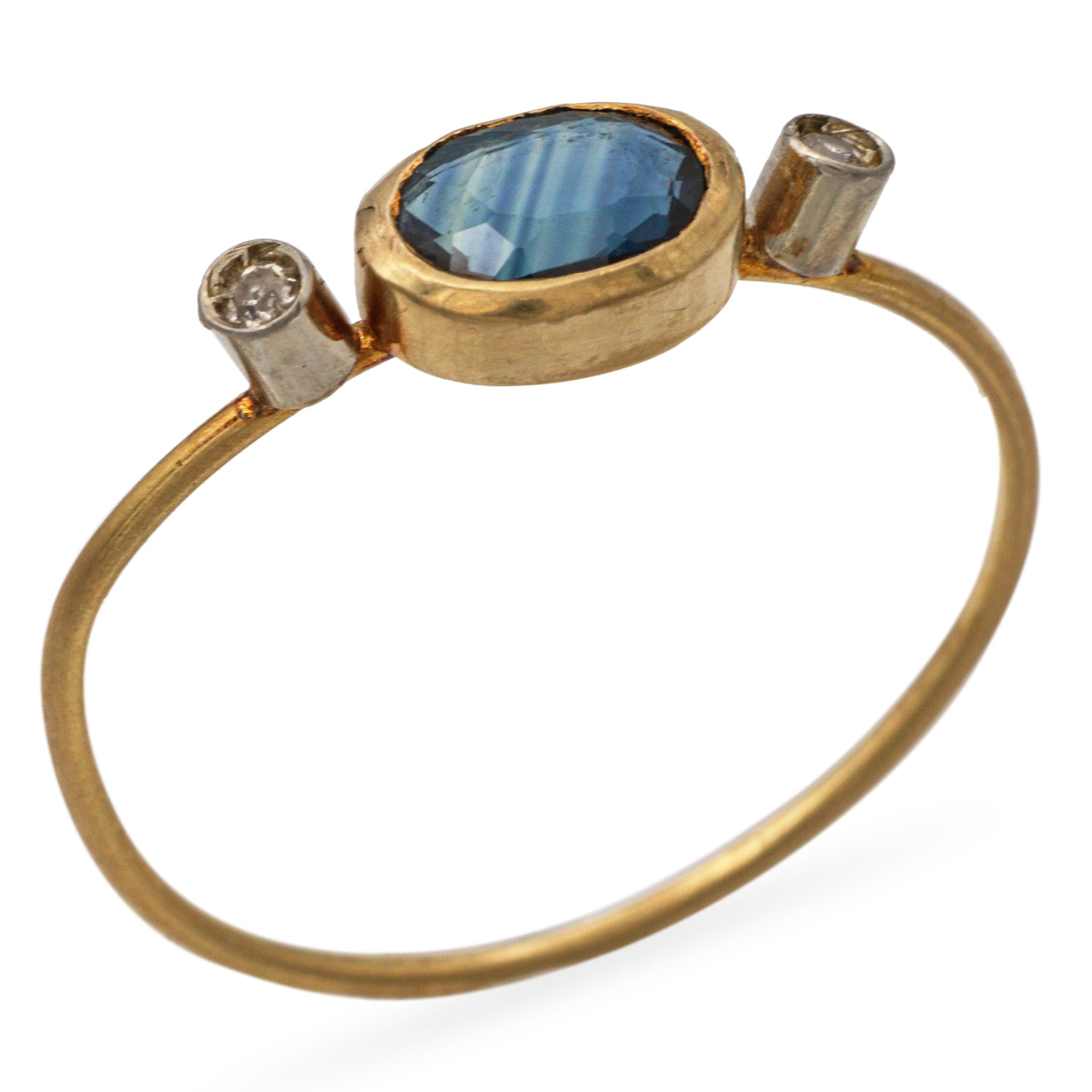 Vintage 14k Yellow Gold Sapphire and Diamond Ring