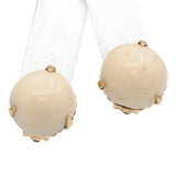 Vintage Yellow Gold Angel Skin Coral Cabochon Clip On Earrings