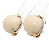 Vintage Yellow Gold Angel Skin Coral Cabochon Clip On Earrings