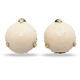 Vintage Yellow Gold Angel Skin Coral Cabochon Clip On Earrings