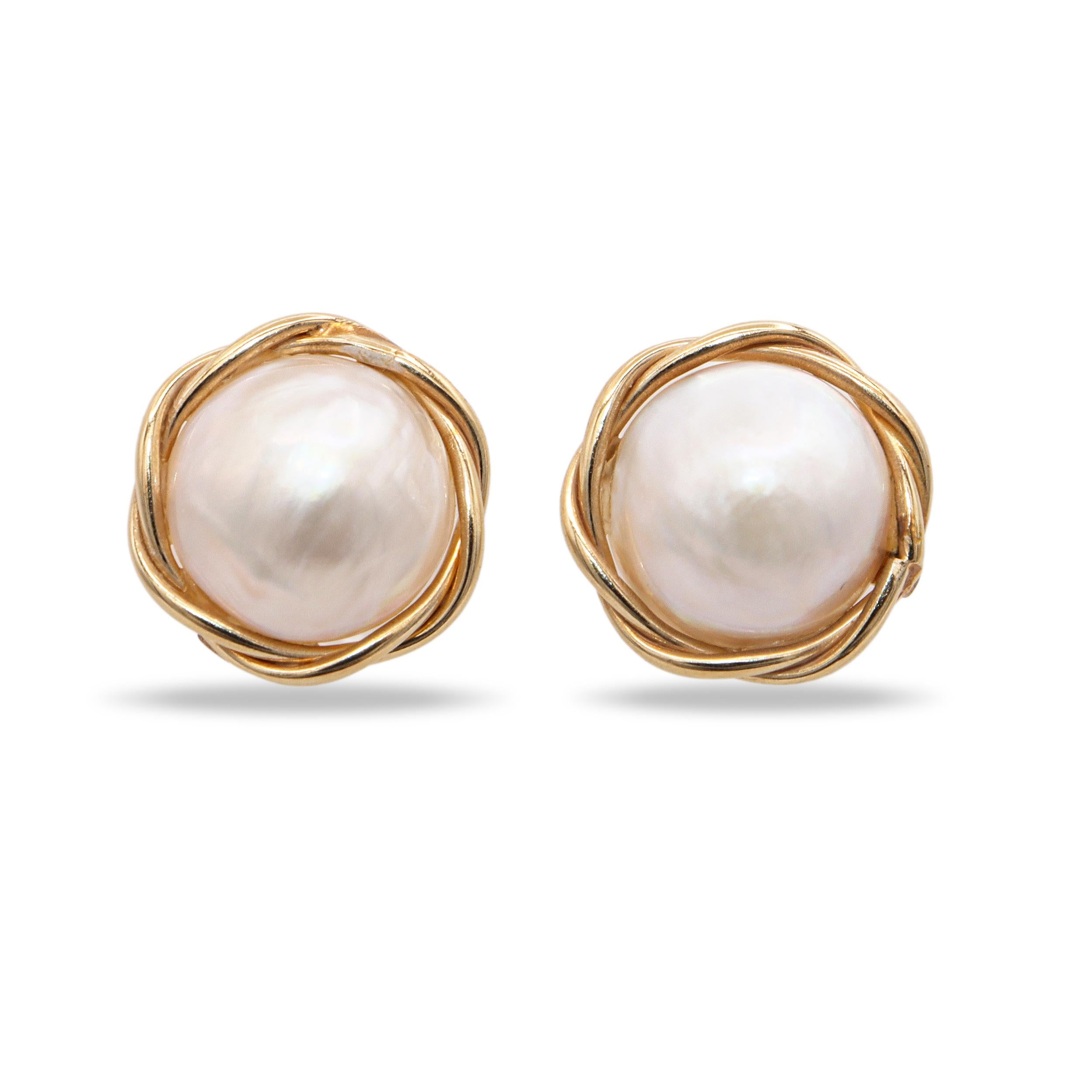 Vintage 14k Yellow Gold Mabe Pearl Earrings