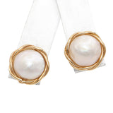 Vintage 14k Yellow Gold Mabe Pearl Earrings