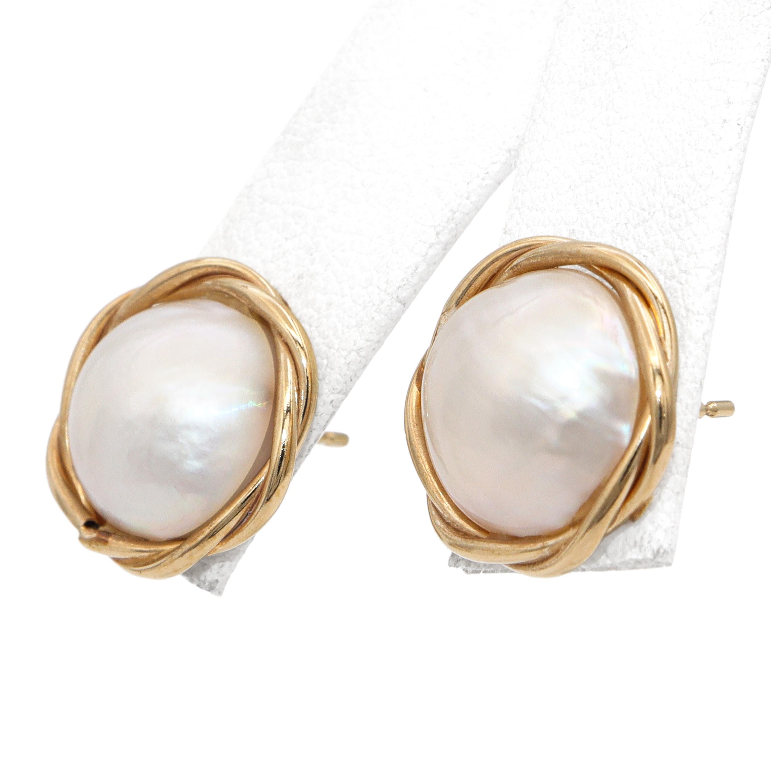 Vintage 14k Yellow Gold Mabe Pearl Earrings