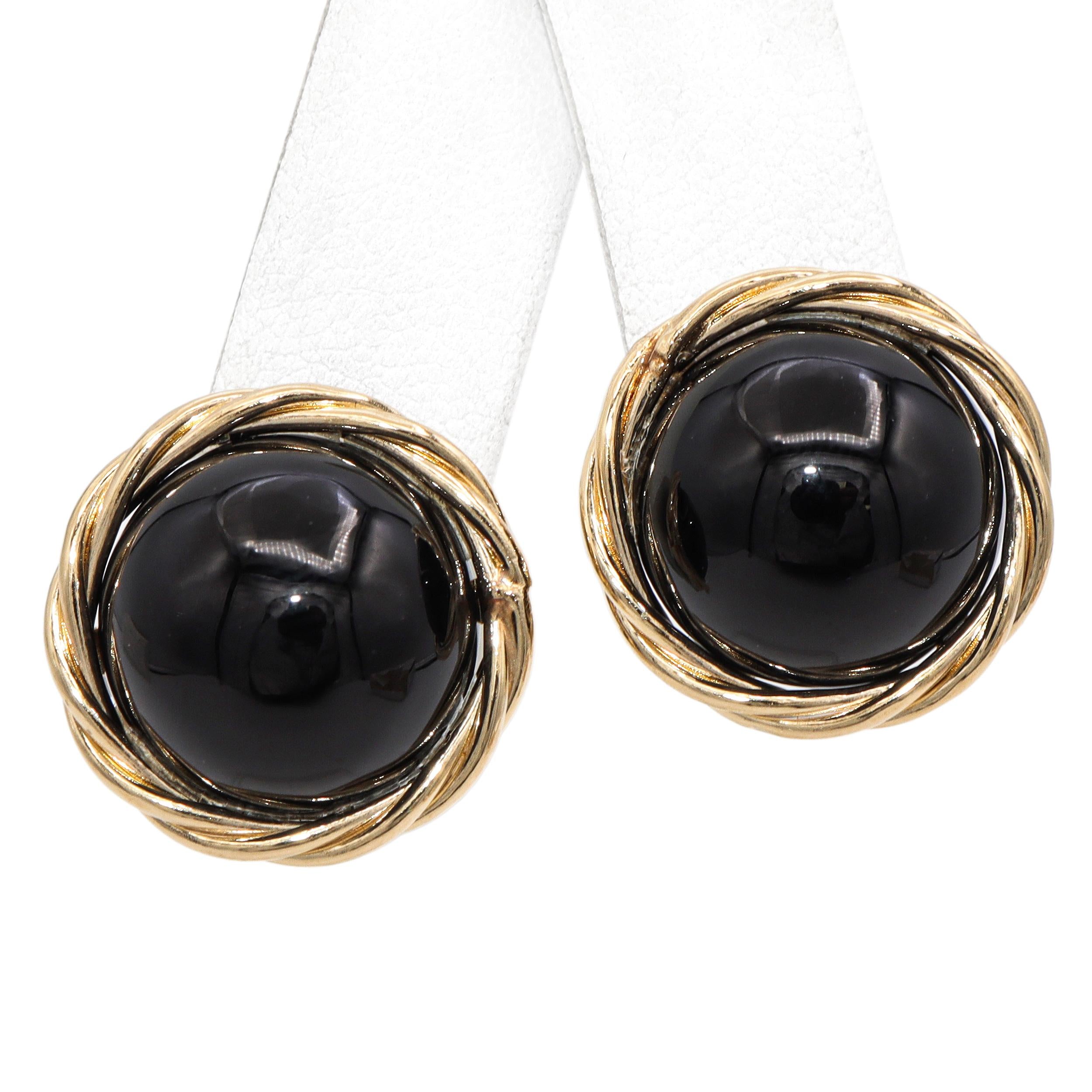 Vintage 14k Yellow Gold Onyx Cabochon Stud Earrings