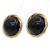 Vintage 14k Yellow Gold Onyx Cabochon Stud Earrings