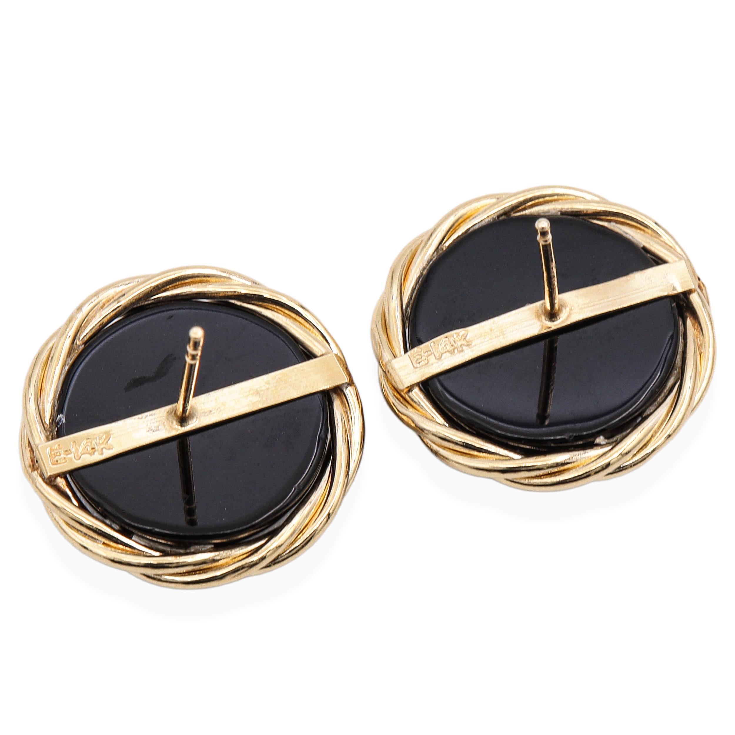 Vintage 14k Yellow Gold Onyx Cabochon Stud Earrings