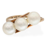 Vintage Mikimoto 14k Yellow Gold Triple Pearl Ring