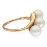 Vintage Mikimoto 14k Yellow Gold Triple Pearl Ring