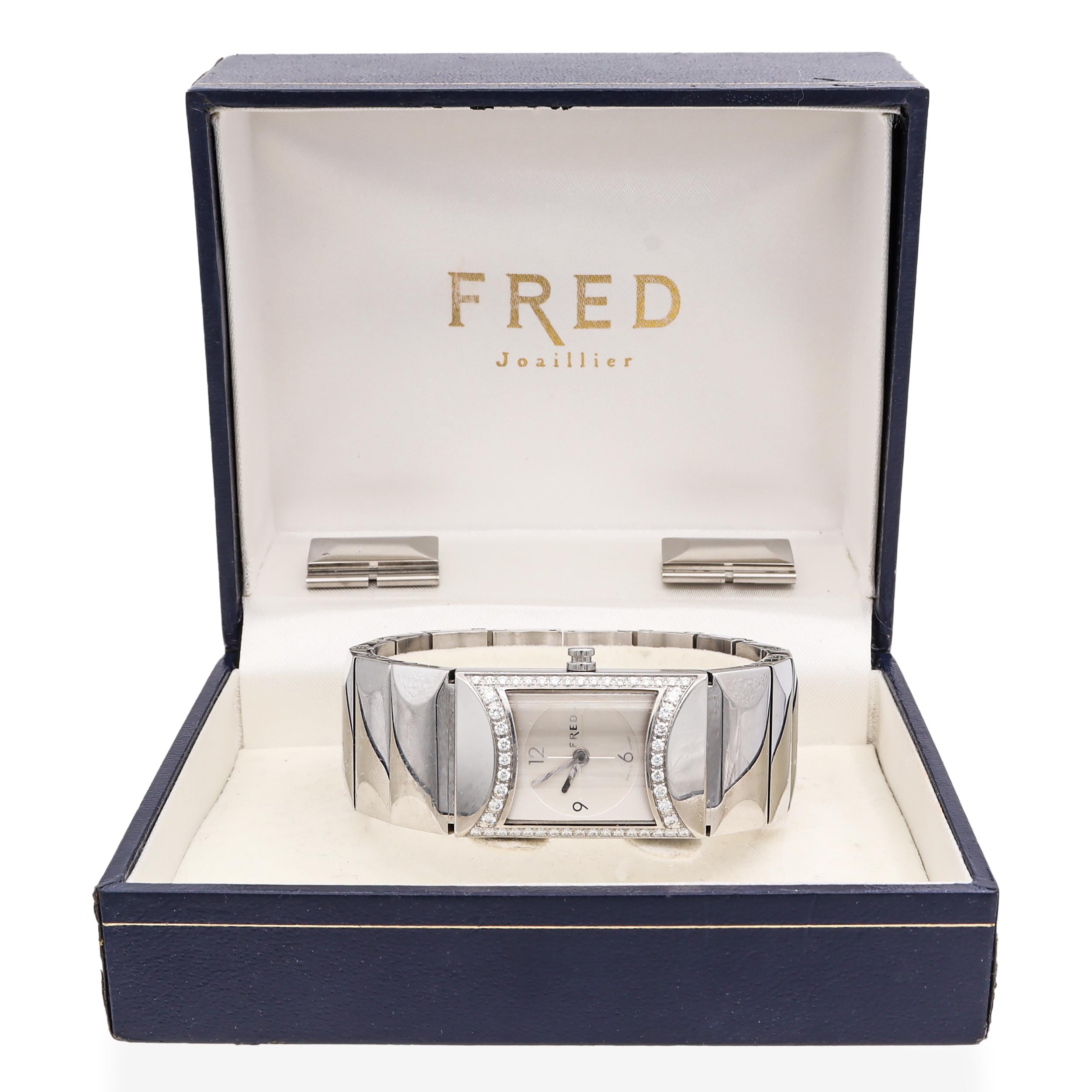 Fred Paris Stainless Steel Diamond Bezel Watch