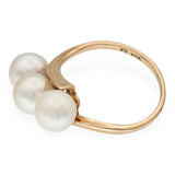 Vintage Mikimoto 14k Yellow Gold Triple Pearl Ring