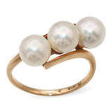 Vintage Mikimoto 14k Yellow Gold Triple Pearl Ring