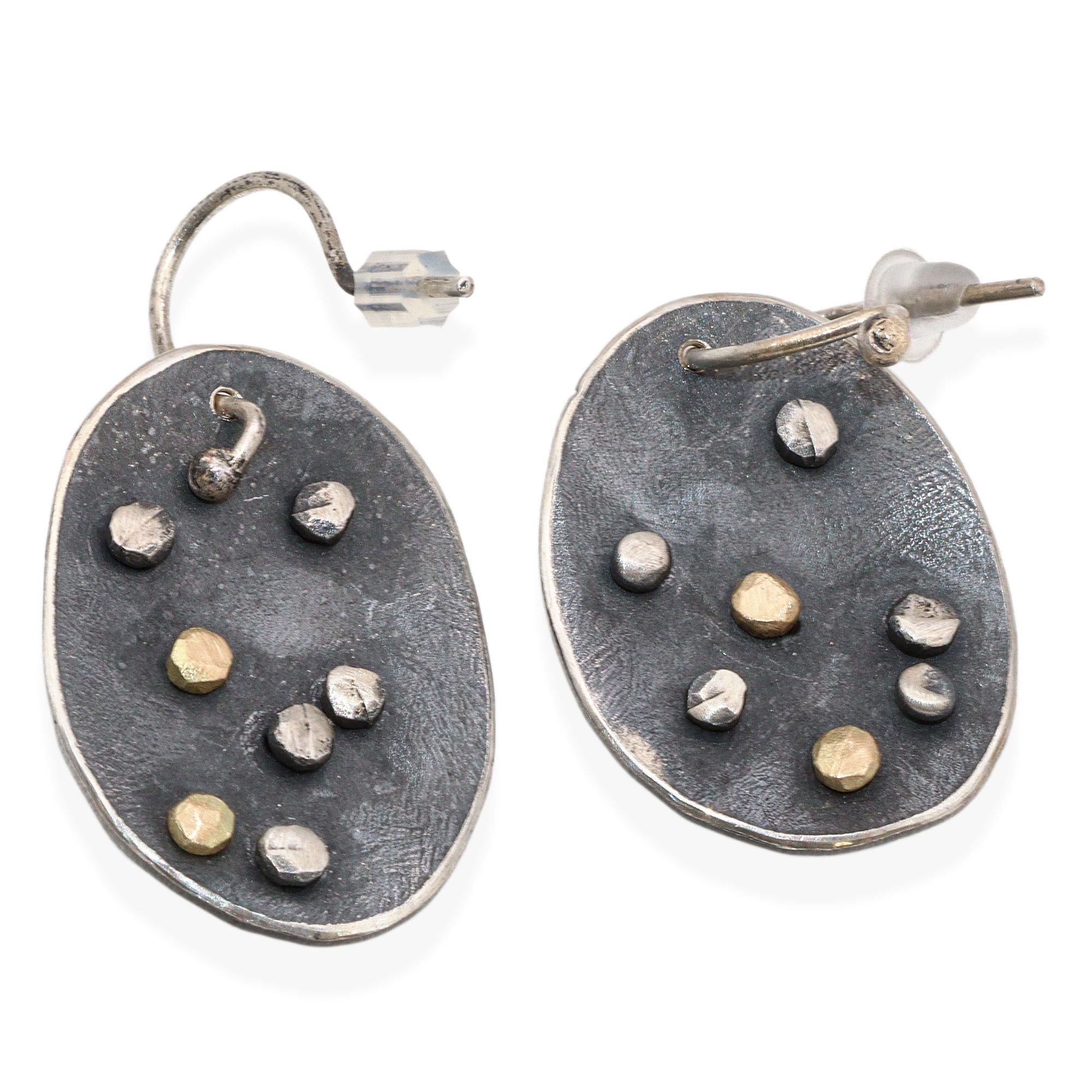 Vintage Sterling Silver & 14k Yellow Gold Earrings