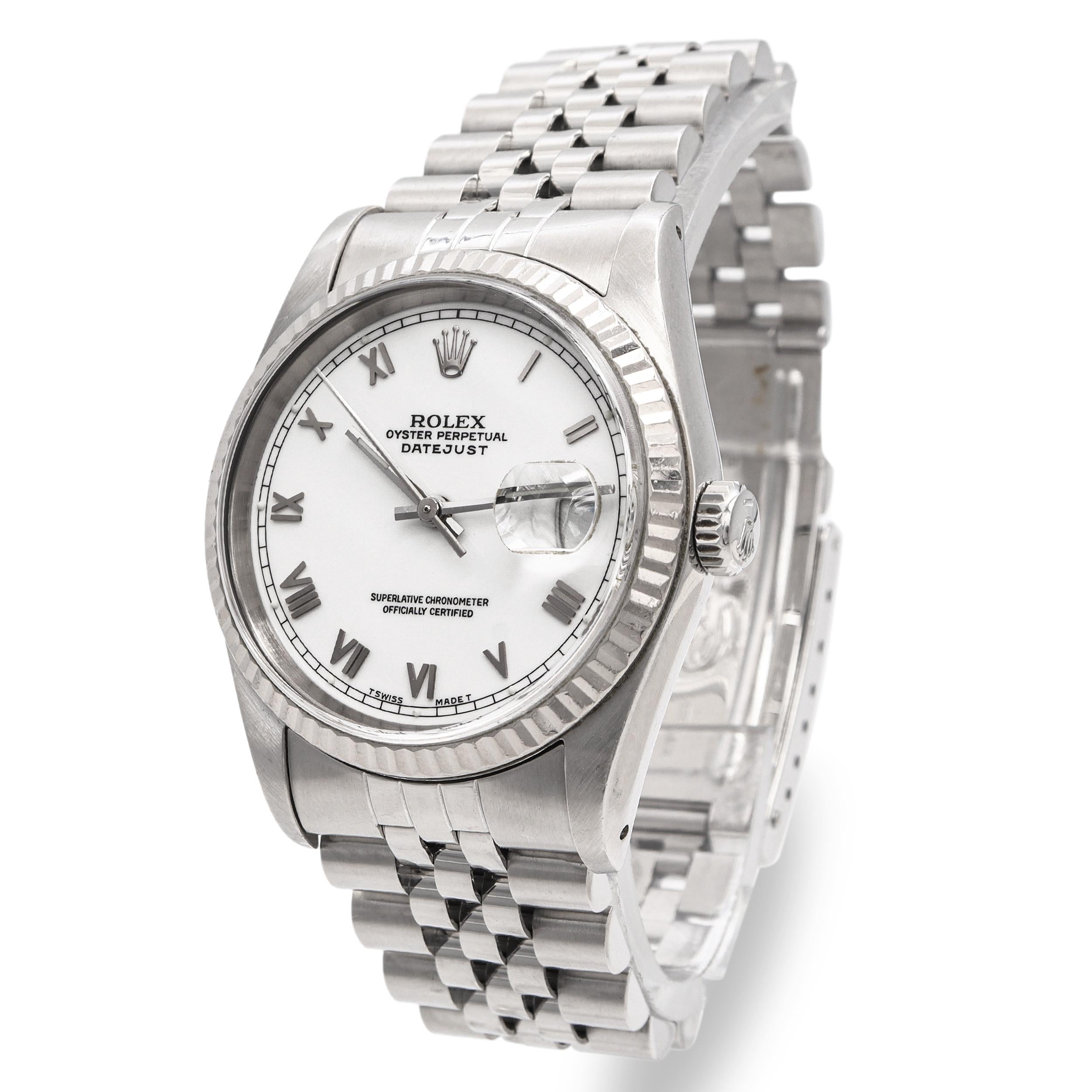1988 Rolex Datejust Stainless Steel White Roman Automatic Men's Watch 16234