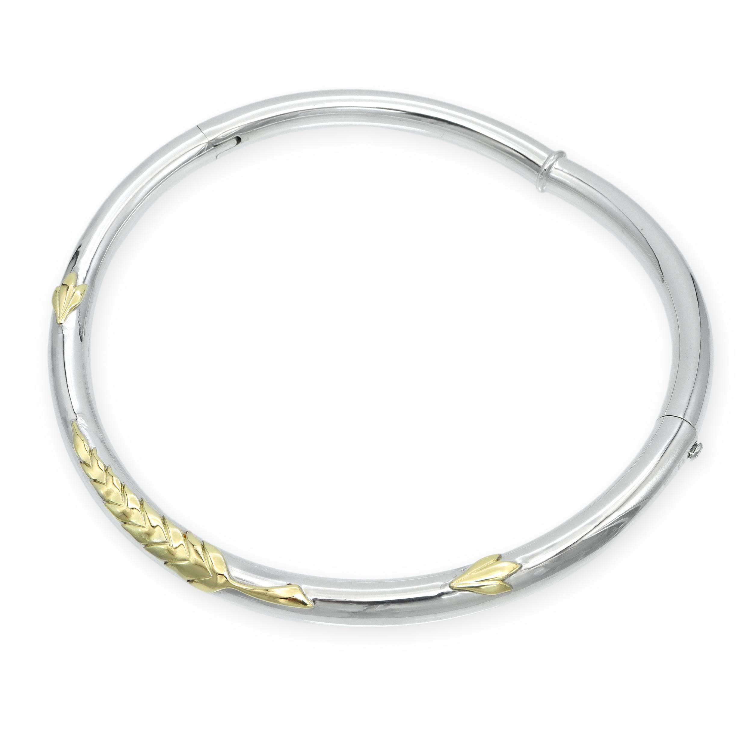 Sterling Silver Two-Tone Leaf Motif Hinged Collar Necklace