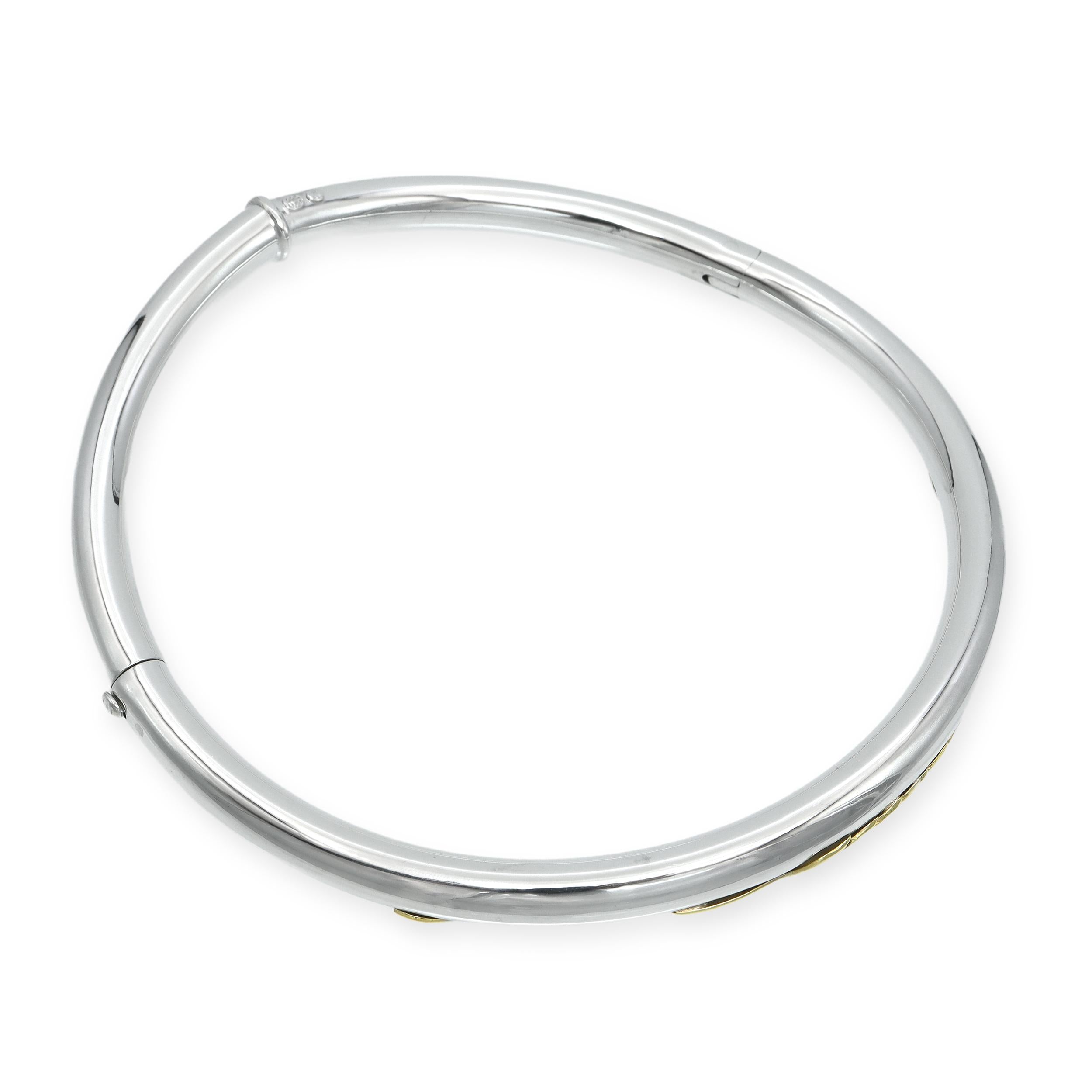 Sterling Silver Two-Tone Leaf Motif Hinged Collar Necklace