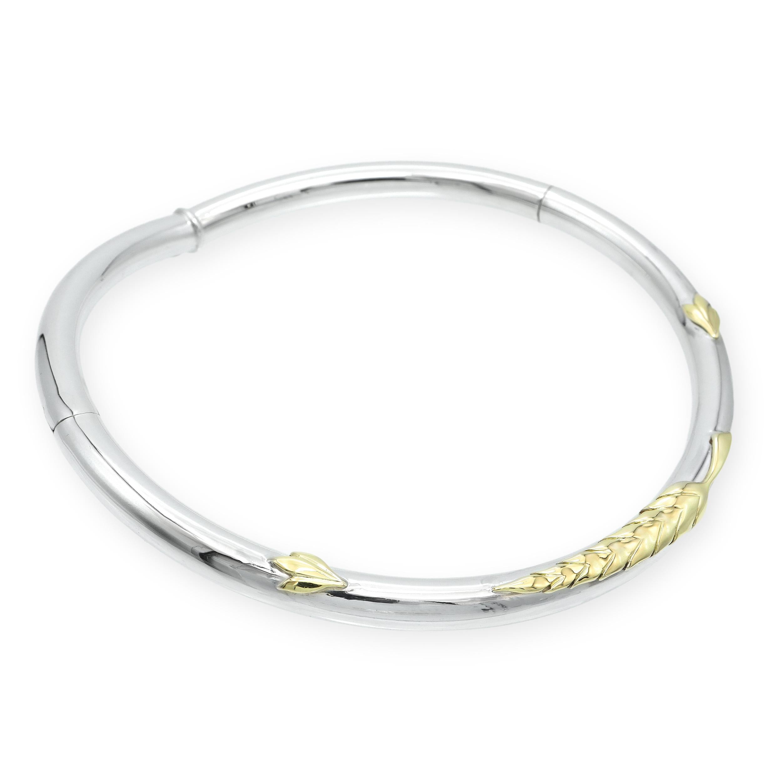 Sterling Silver Two-Tone Leaf Motif Hinged Collar Necklace
