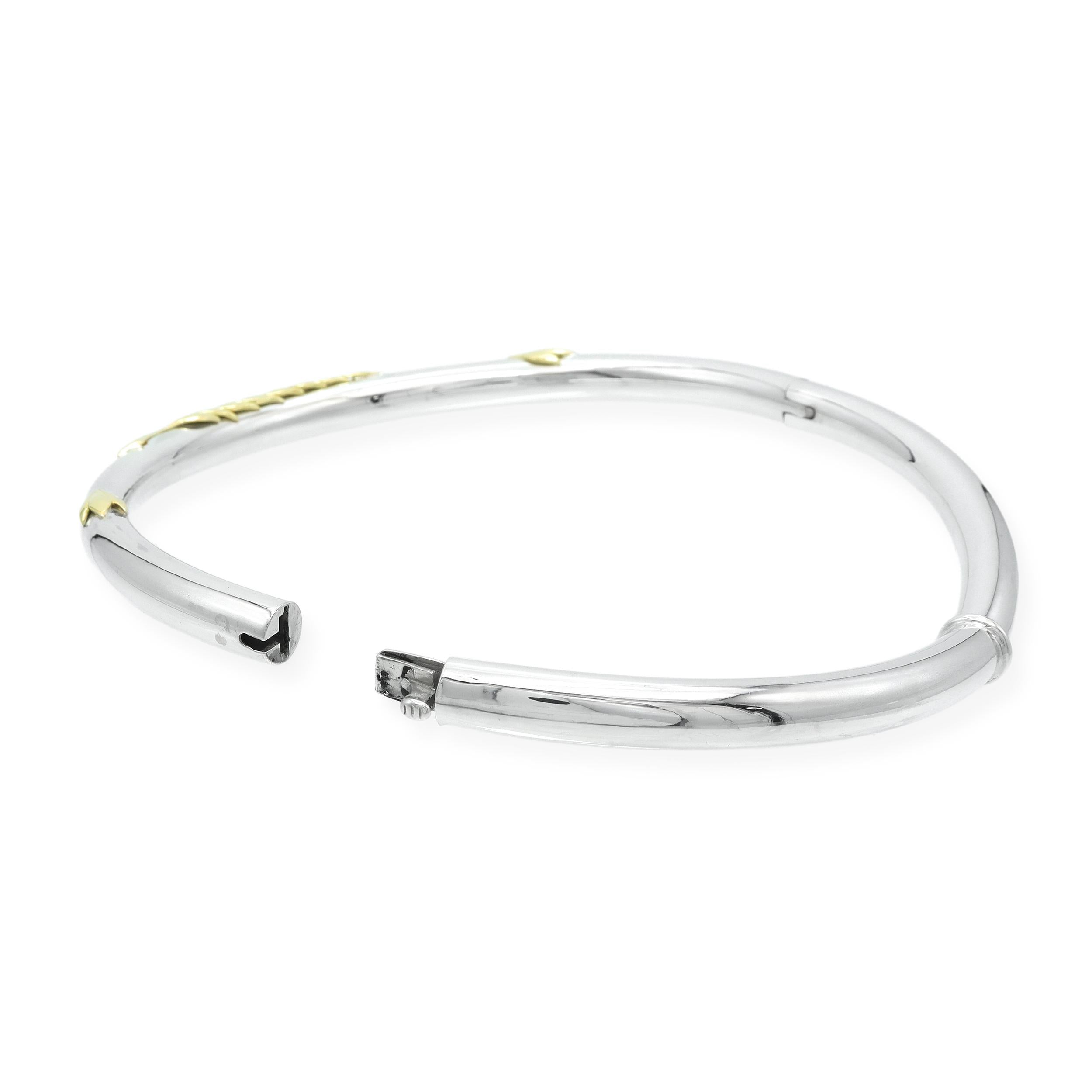 Sterling Silver Two-Tone Leaf Motif Hinged Collar Necklace