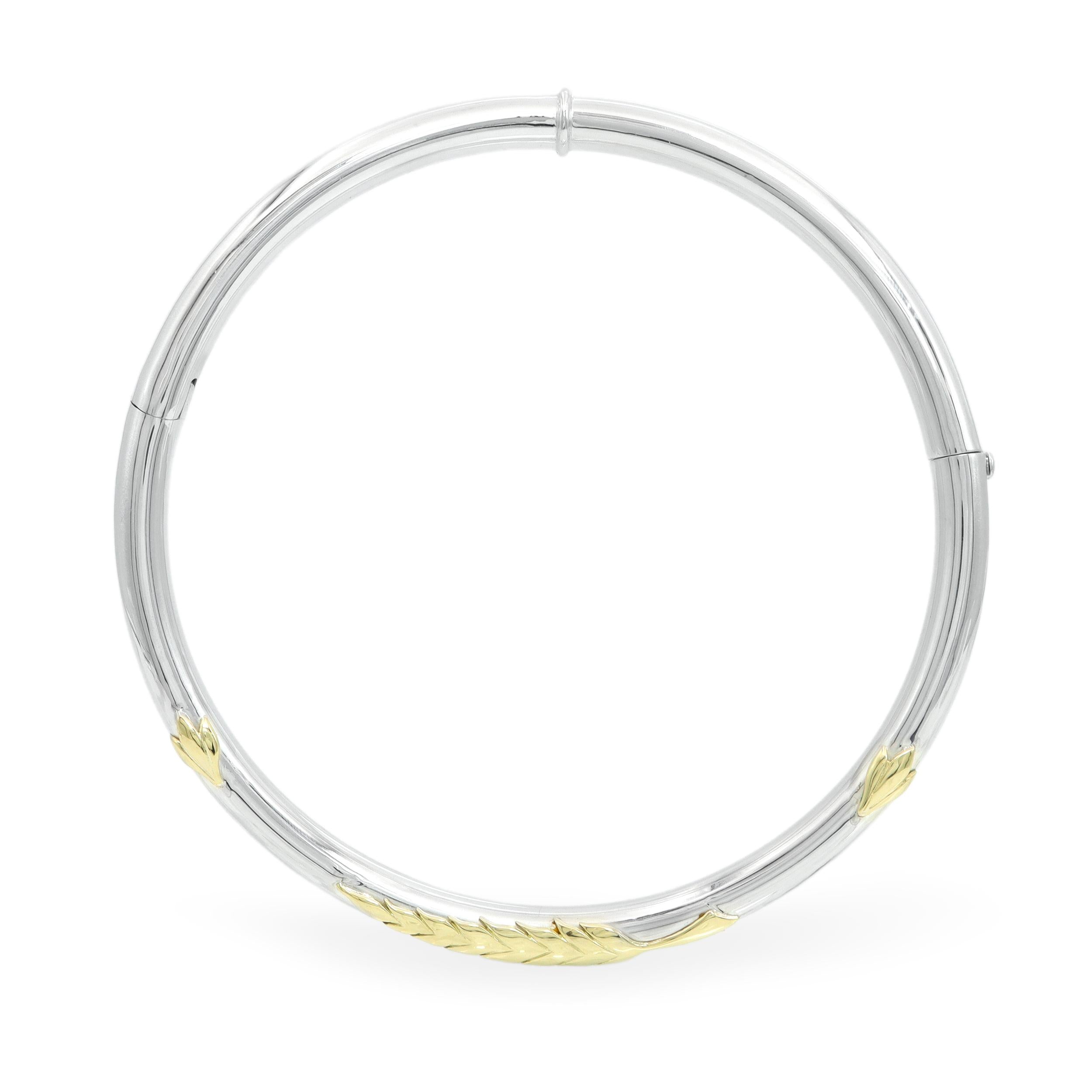 Sterling Silver Two-Tone Leaf Motif Hinged Collar Necklace