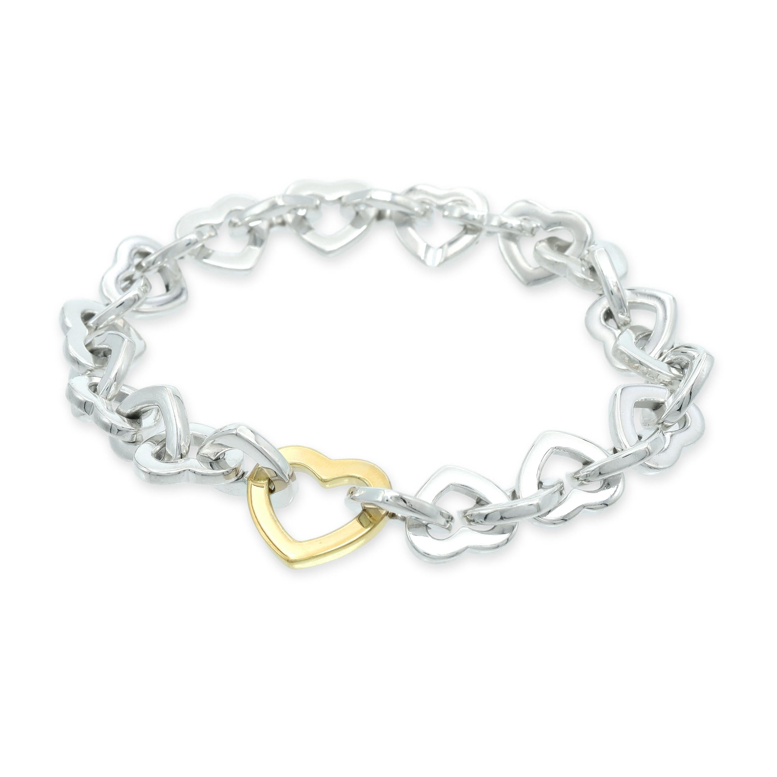 Tiffany & Co. Sterling Silver & 18K Yellow Gold Open Heart Link Bracelet
