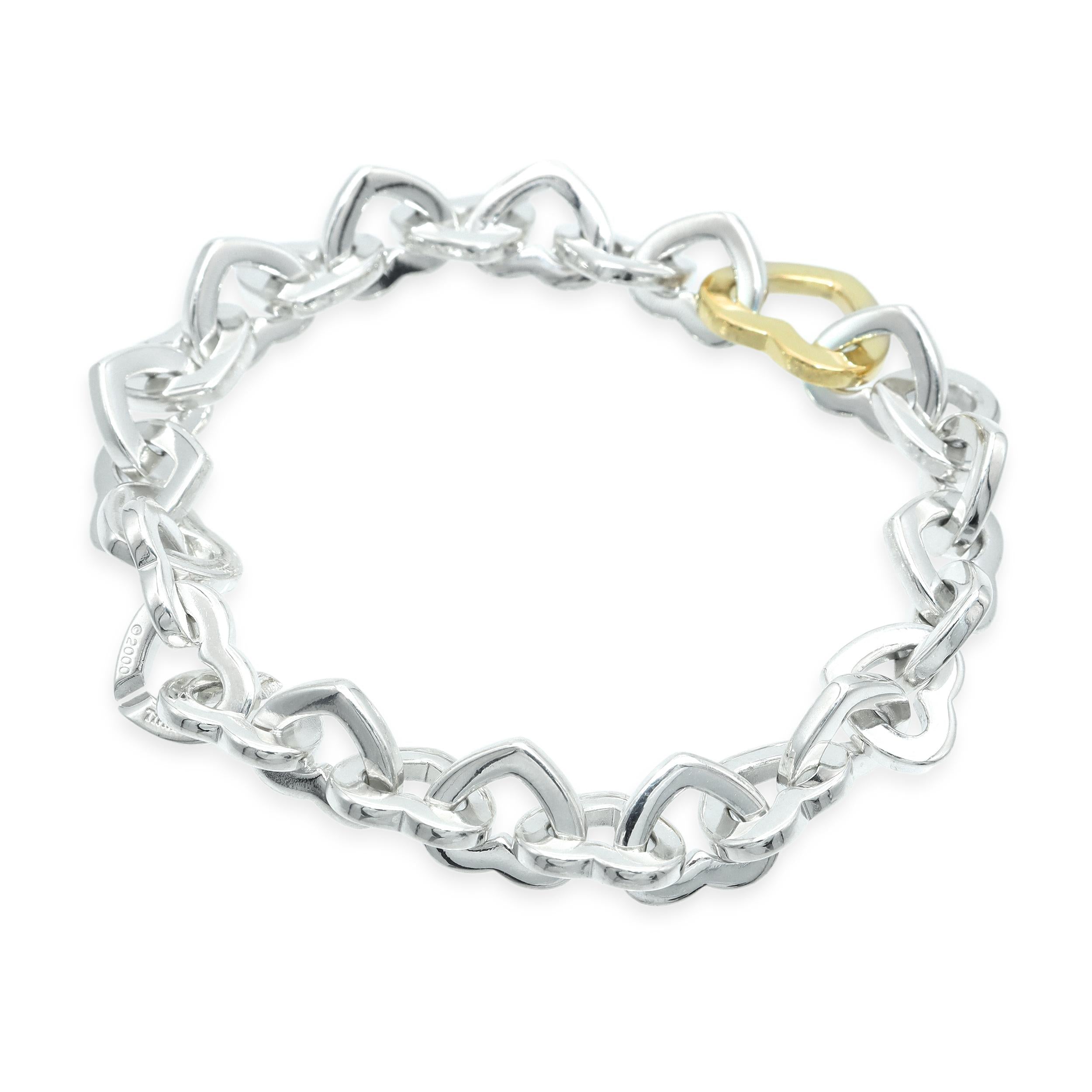 Tiffany & Co. Sterling Silver & 18K Yellow Gold Open Heart Link Bracelet