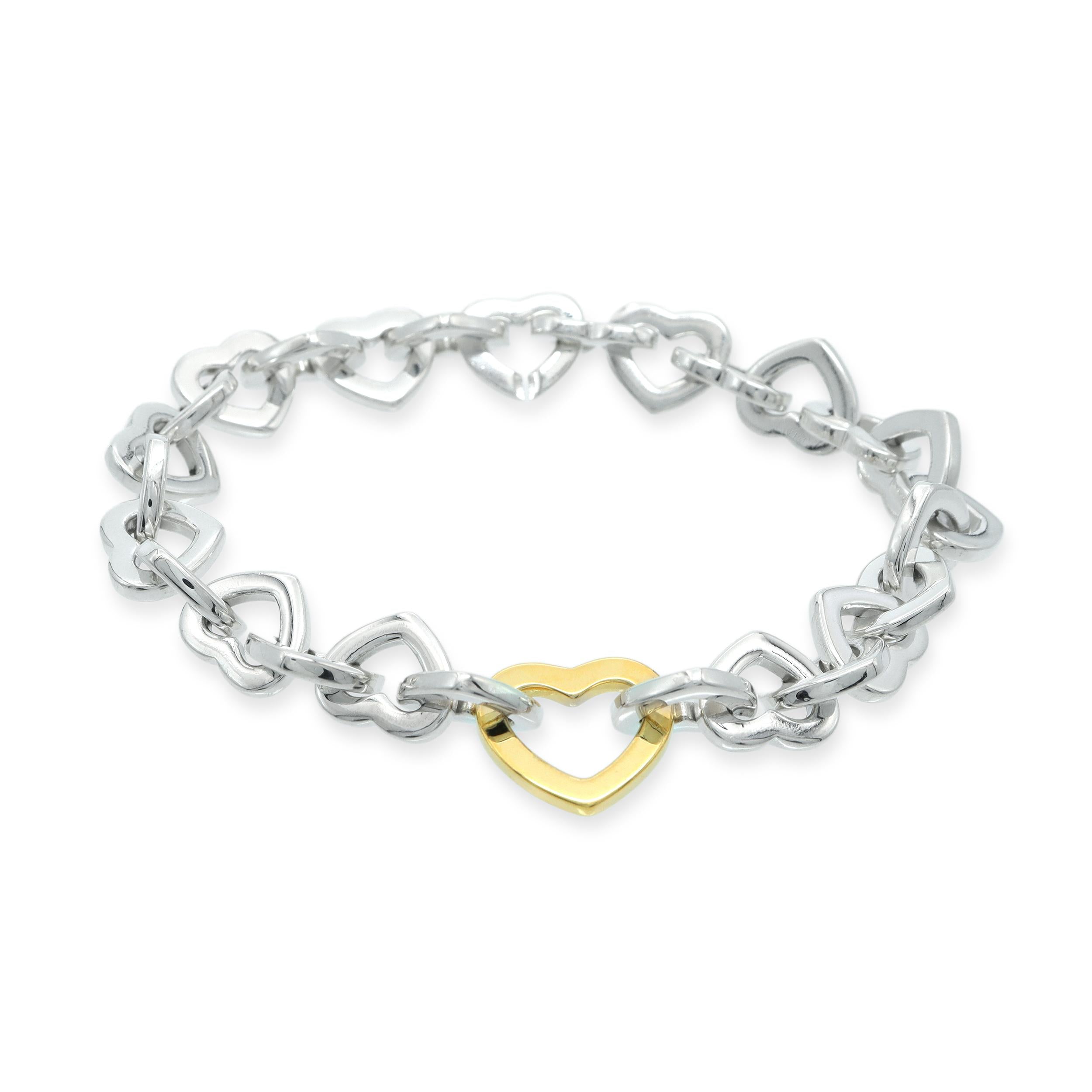 Tiffany & Co. Sterling Silver & 18K Yellow Gold Open Heart Link Bracelet