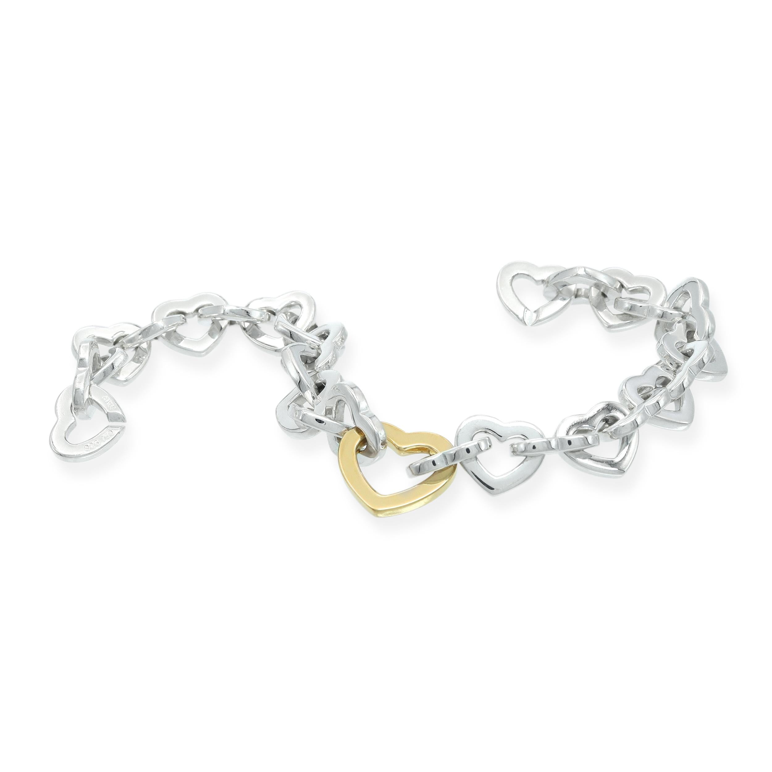 Tiffany & Co. Sterling Silver & 18K Yellow Gold Open Heart Link Bracelet