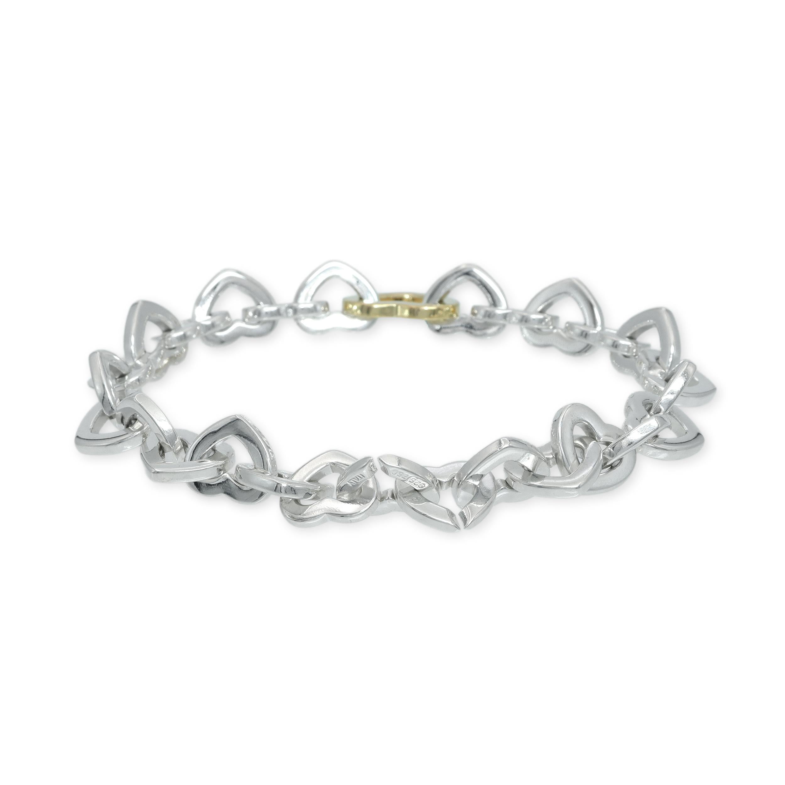Tiffany & Co. Sterling Silver & 18K Yellow Gold Open Heart Link Bracelet