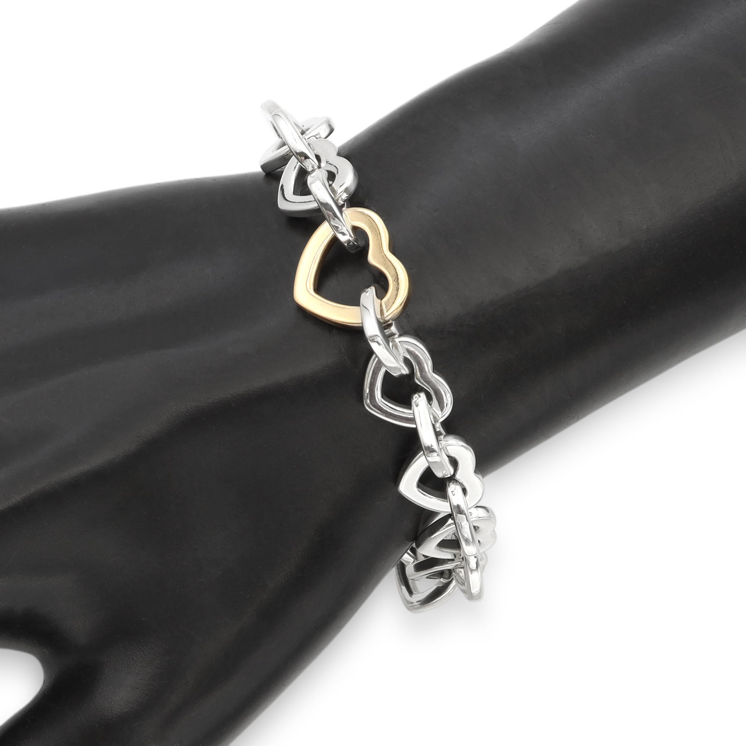 Tiffany & Co. Sterling Silver & 18K Yellow Gold Open Heart Link Bracelet