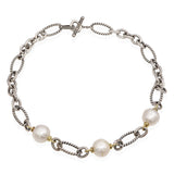 David Yurman Sterling Silver & 18k Yellow Gold Pearl Station Necklace