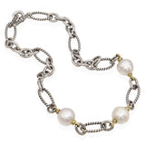 David Yurman Sterling Silver & 18k Yellow Gold Pearl Station Necklace