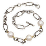 David Yurman Sterling Silver & 18k Yellow Gold Pearl Station Necklace