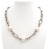 David Yurman Sterling Silver & 18k Yellow Gold Pearl Station Necklace