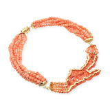 Vintage 14k Yellow Gold Diamond & Carved Coral Dragon Multi-Strand Necklace