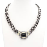 David Yurman Sterling Silver & 14k Gold Black Onyx Double Wheat Chain Necklace