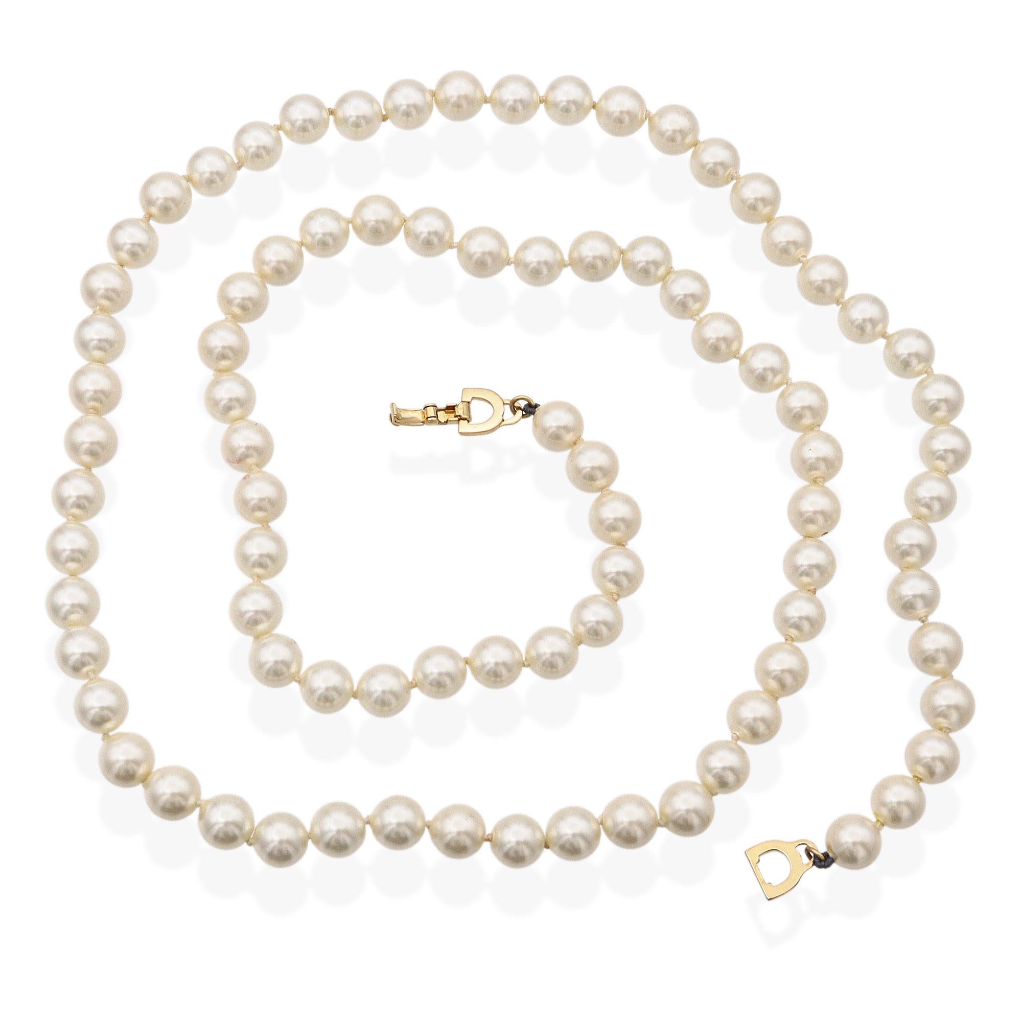 Vintage Christian Dior Faux Pearl Beaded Strand Necklace