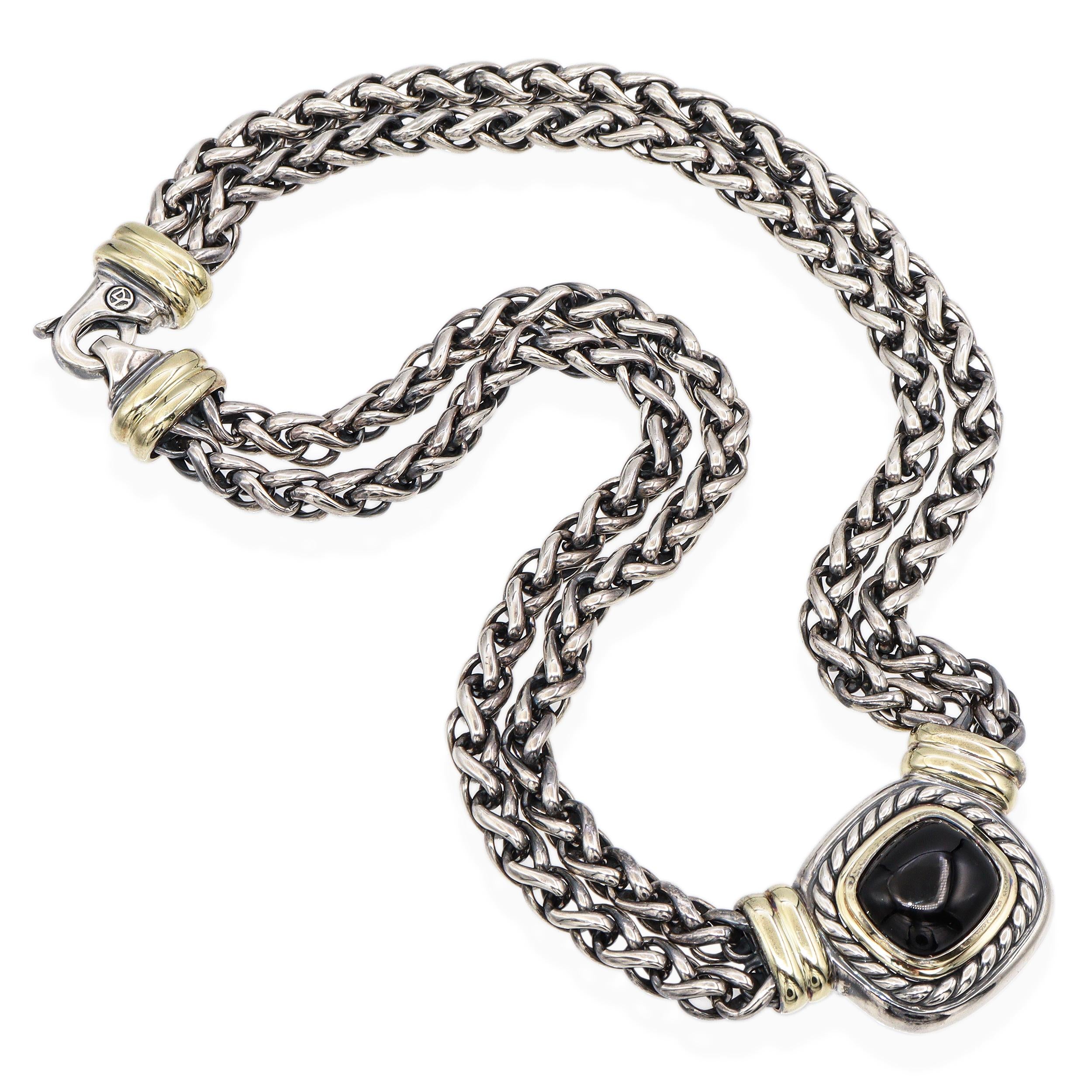 David Yurman Sterling Silver & 14k Gold Black Onyx Double Wheat Chain Necklace