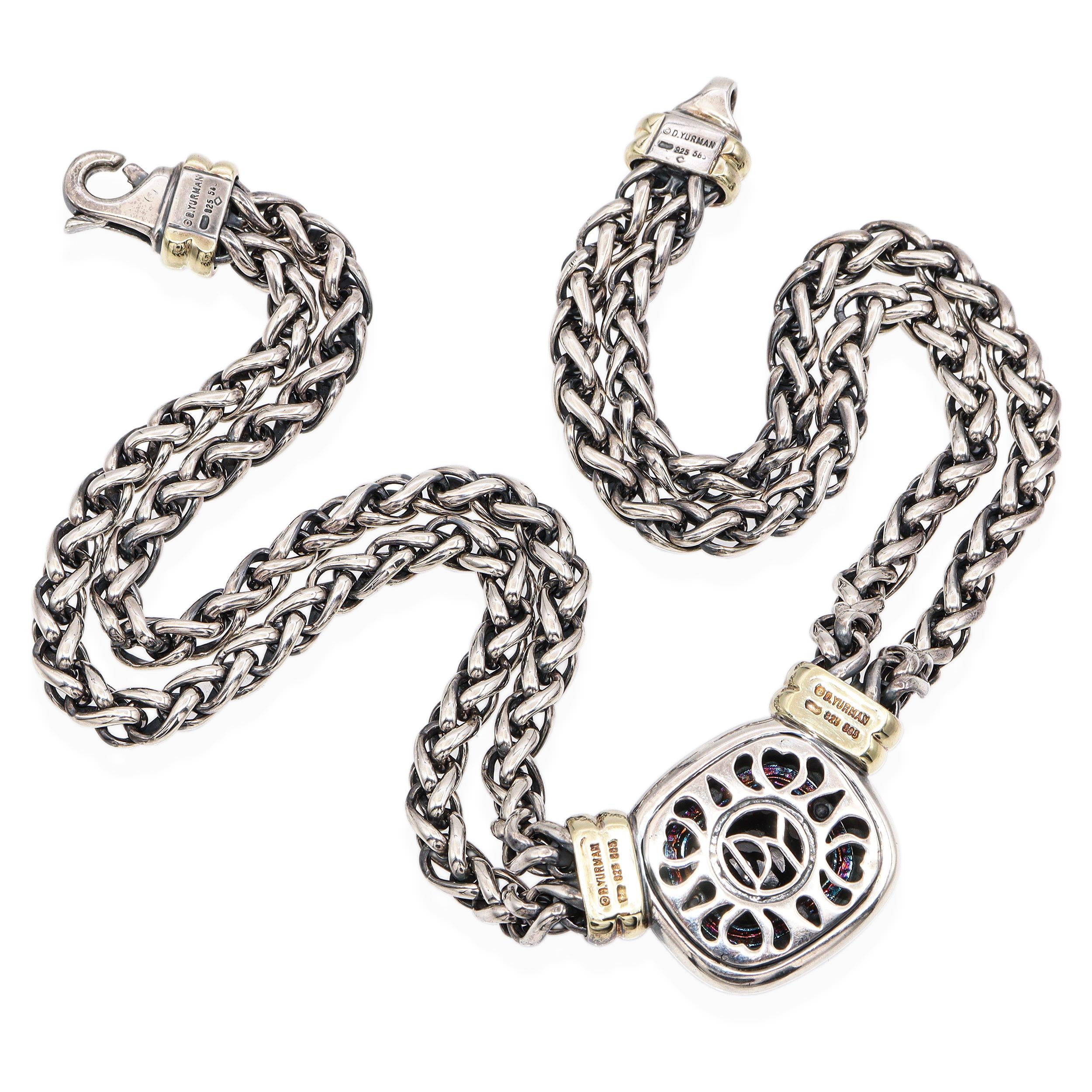 David Yurman Sterling Silver & 14k Gold Black Onyx Double Wheat Chain Necklace