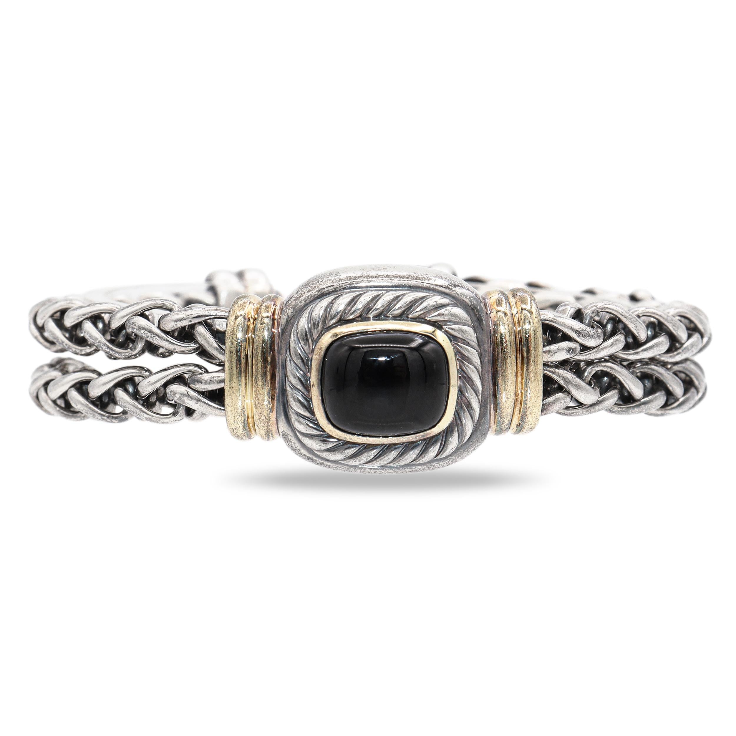 David Yurman Sterling Silver & 14k Gold Black Onyx Double Chain Bracelet