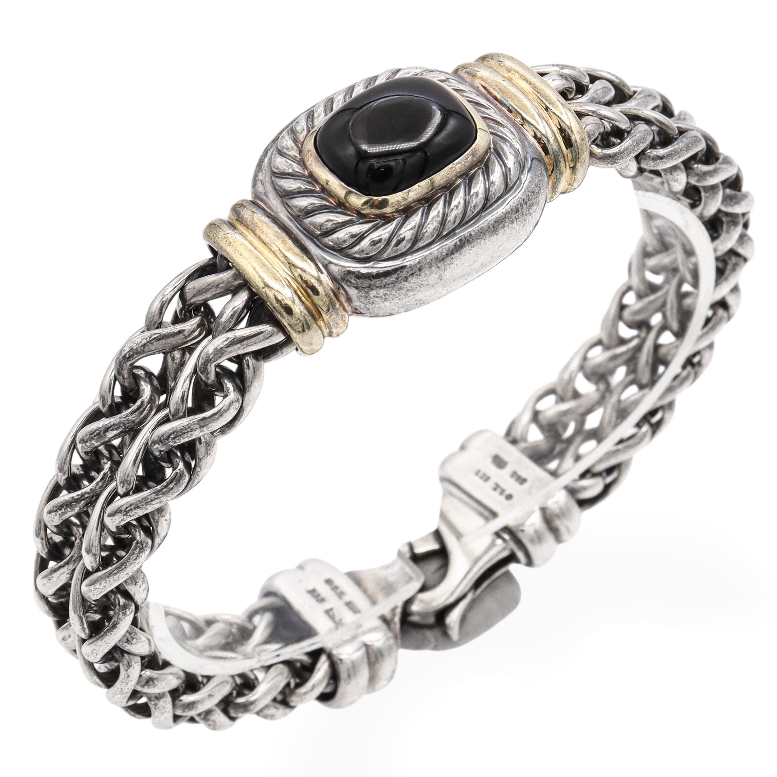 David Yurman Sterling Silver & 14k Gold Black Onyx Double Chain Bracelet