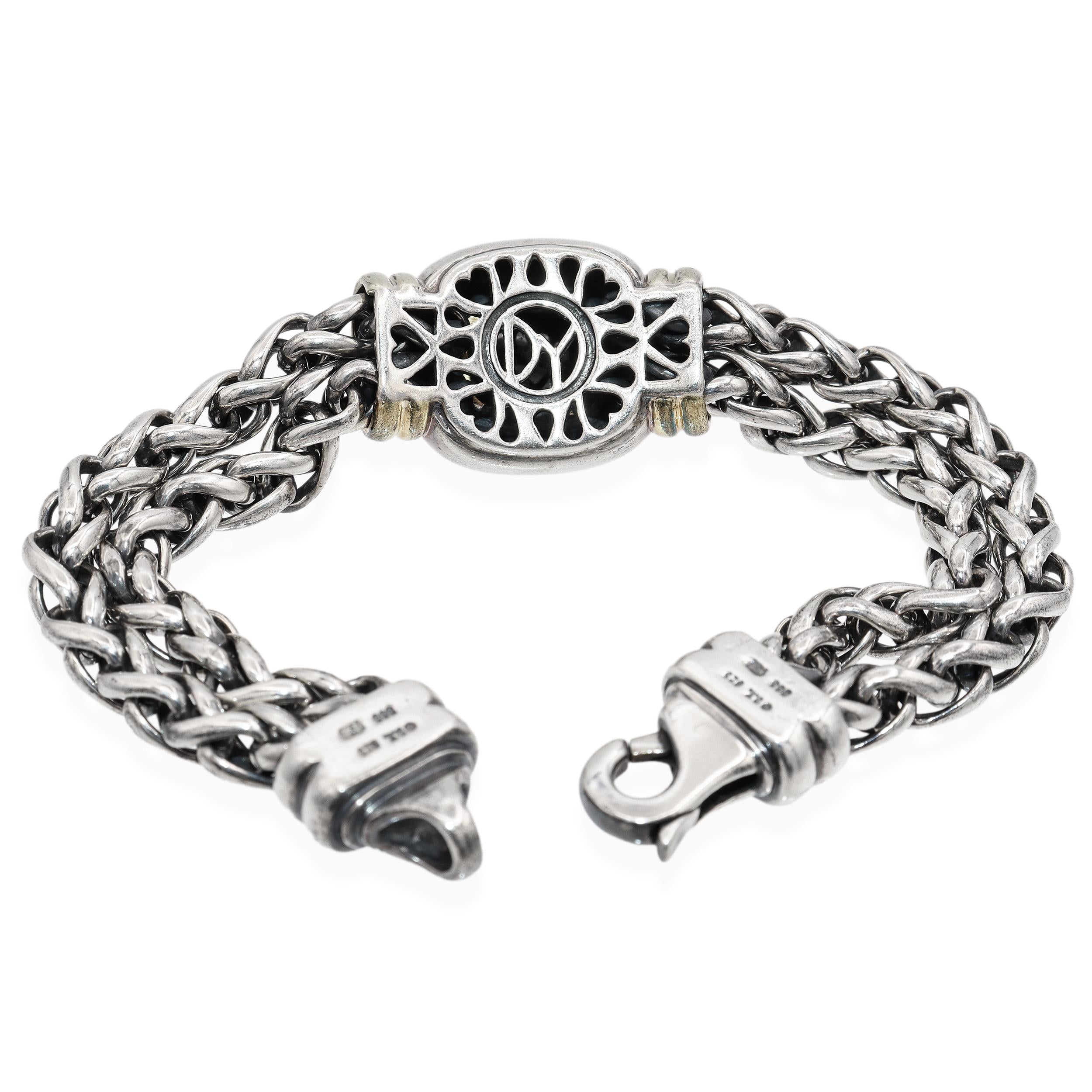 David Yurman Sterling Silver & 14k Gold Black Onyx Double Chain Bracelet