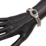 David Yurman Sterling Silver & 14k Gold Black Onyx Double Chain Bracelet