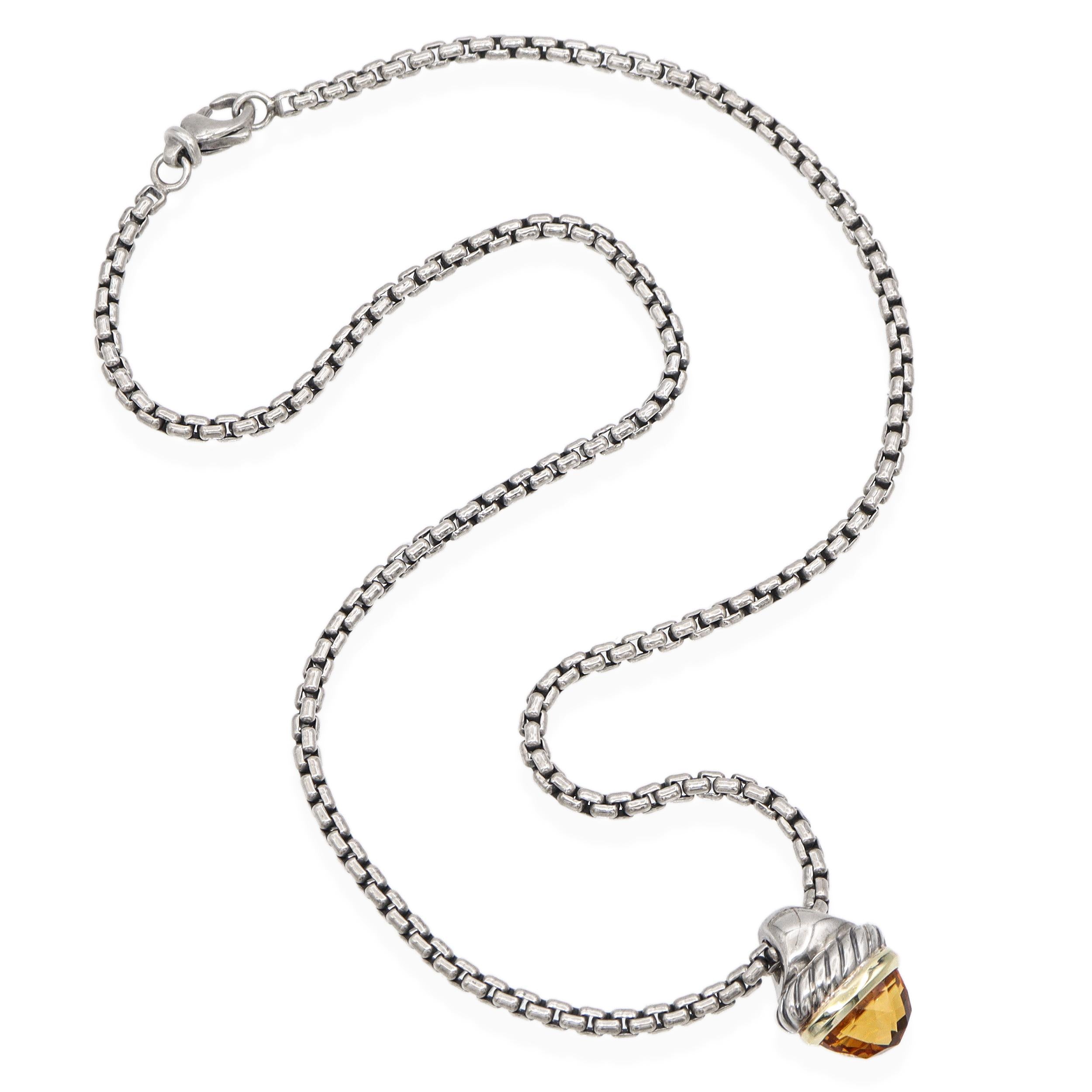 David Yurman Sterling Silver 14k Gold Citrine Acorn Pendant Necklace
