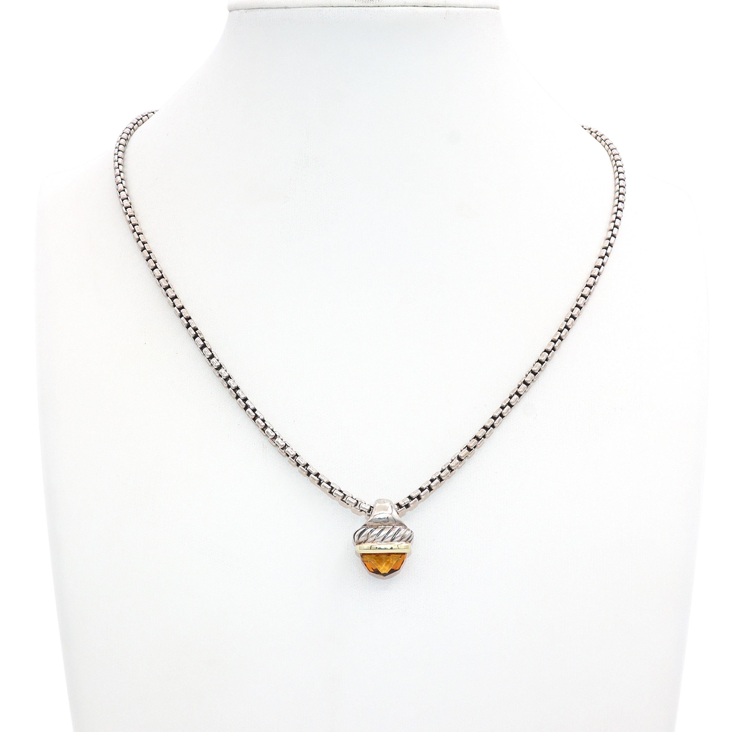 David Yurman Sterling Silver 14k Gold Citrine Acorn Pendant Necklace
