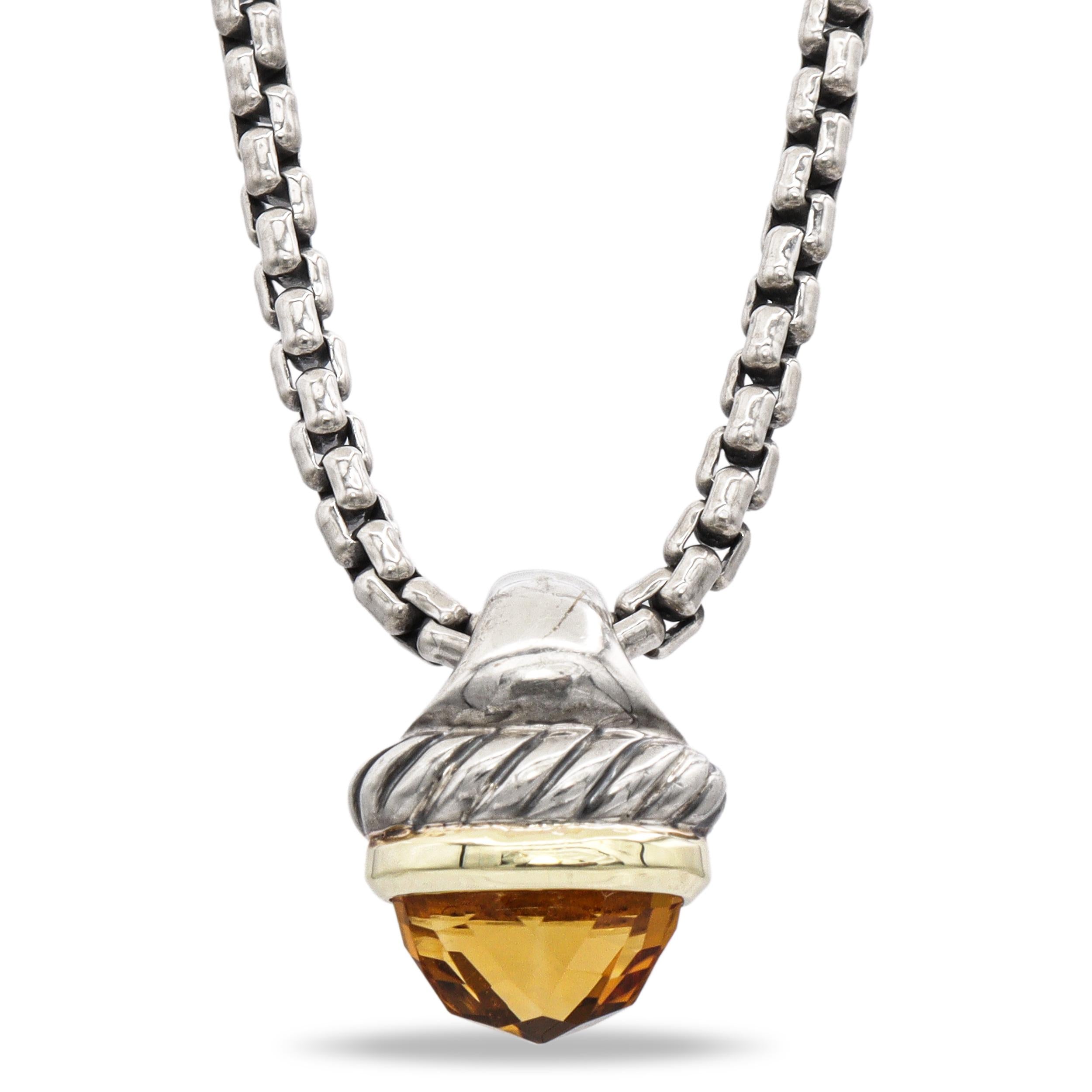 David Yurman Sterling Silver 14k Gold Citrine Acorn Pendant Necklace