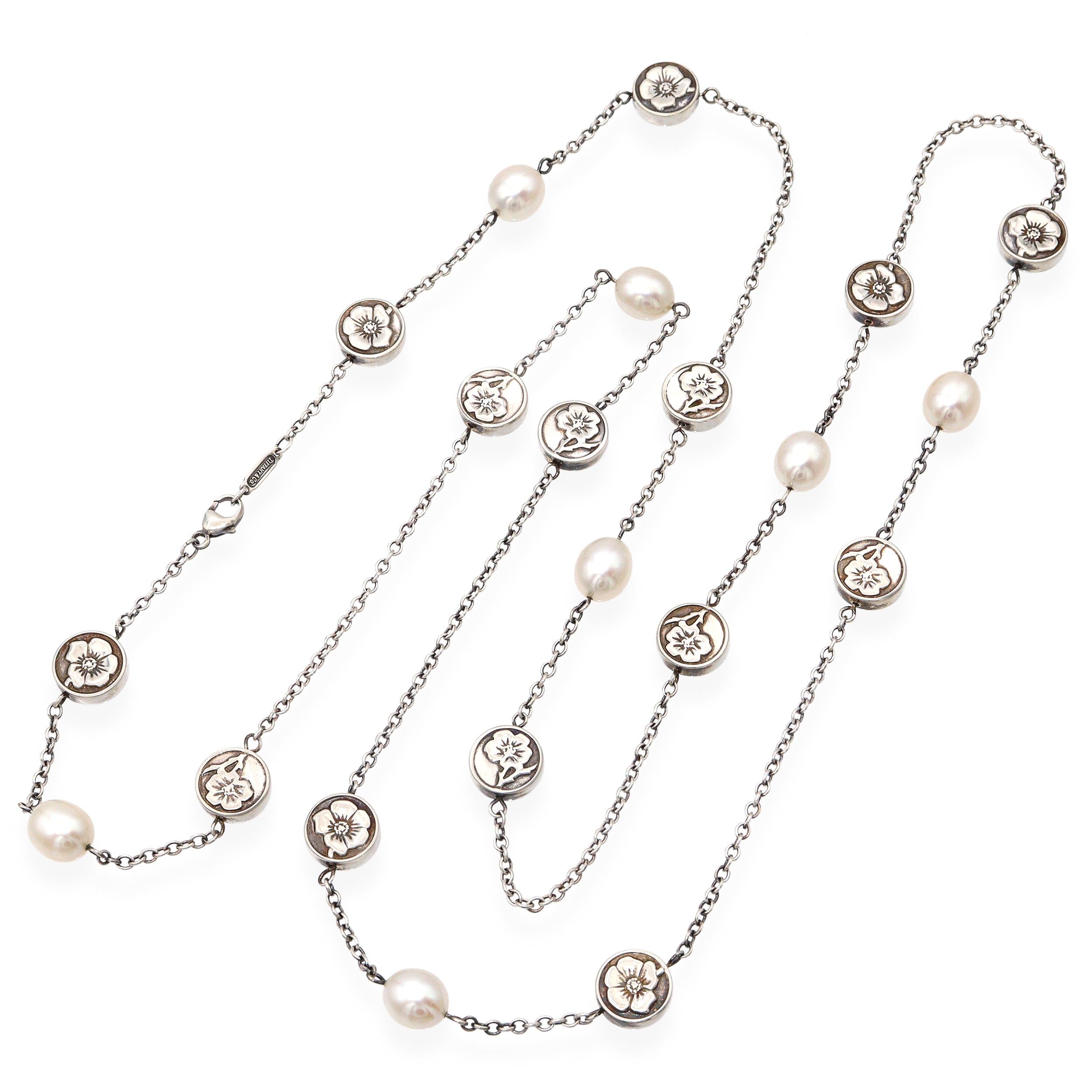 Tiffany & Co. Sterling Silver Pearl Nature Rose Flower Station Necklace