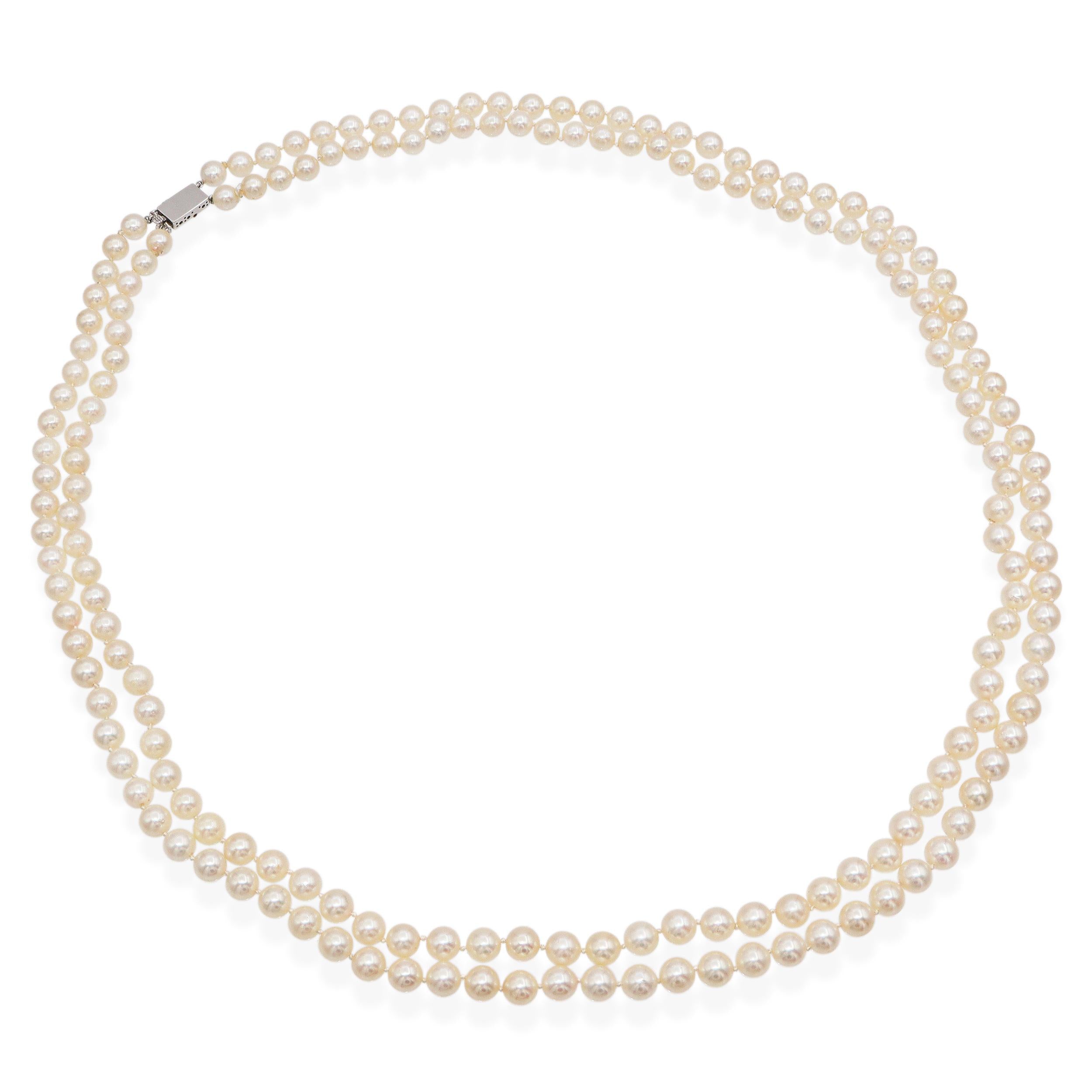 Vintage 13k White Gold Matinee-Length Beaded Double Strand Pearl Necklace