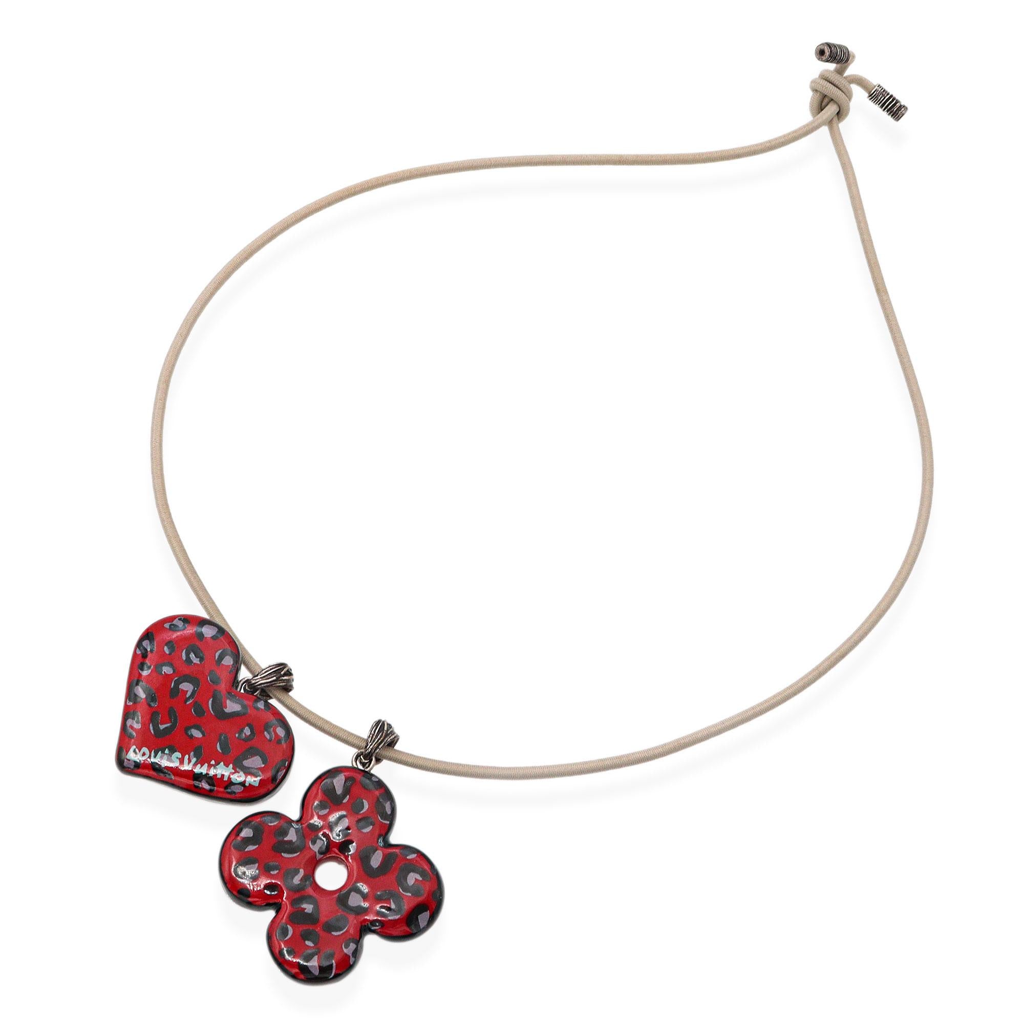 Louis Vuitton Glass Heart and Clover Pendant Necklace