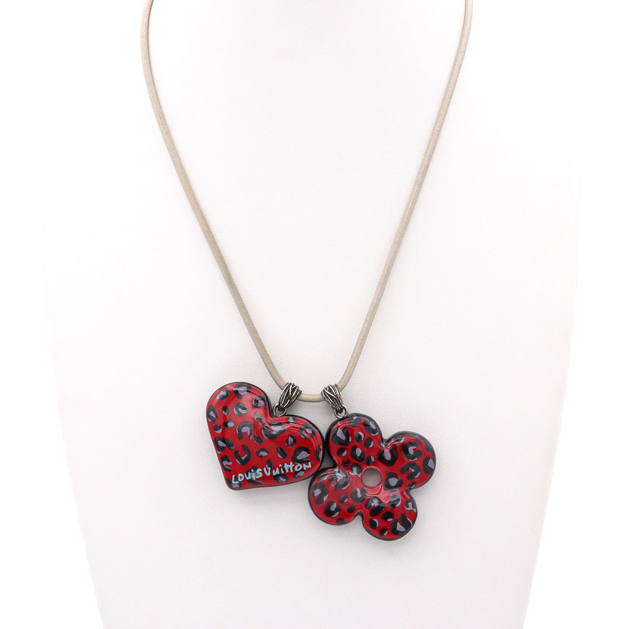 Louis Vuitton Glass Heart and Clover Pendant Necklace